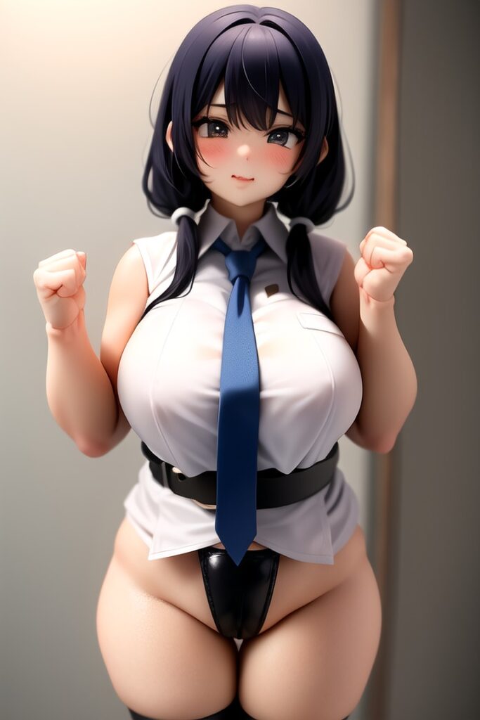 a figurine of a girl with big boobs in uniform and tie