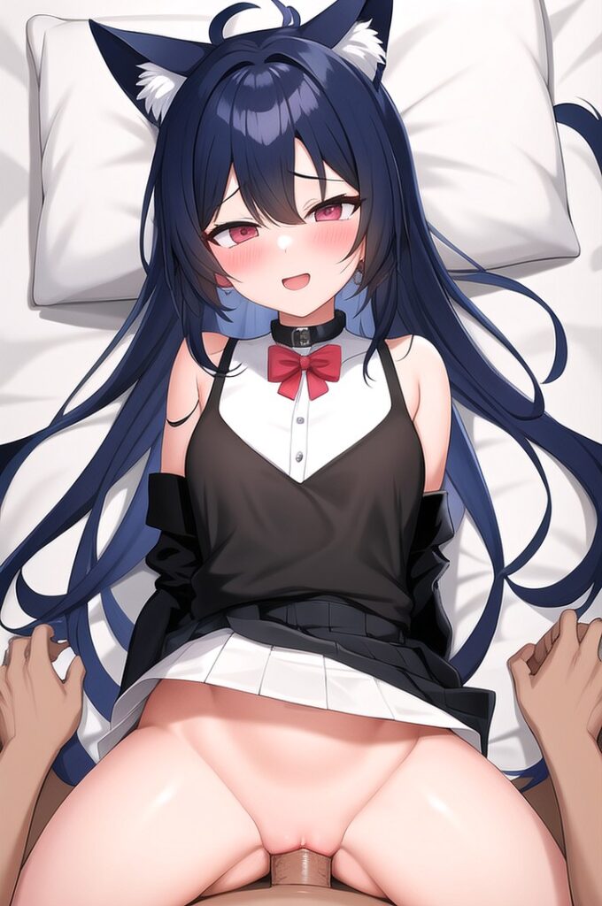 a sexy anime girl laying down on a bed